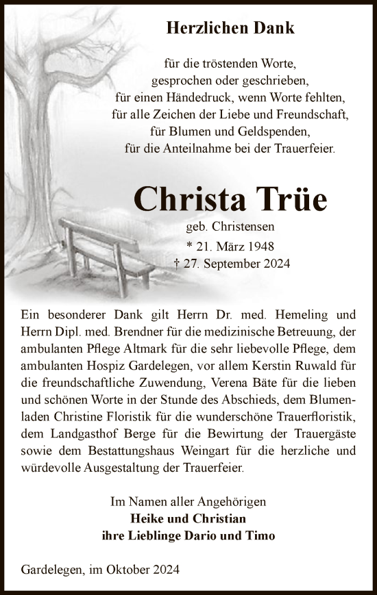 Traueranzeige von Christa Trüe von UEL