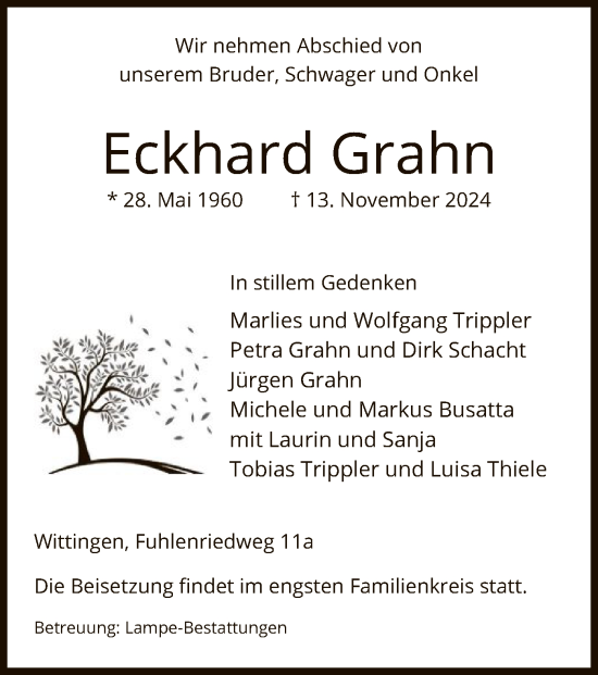 Traueranzeige von Eckhard Grahn von UEL