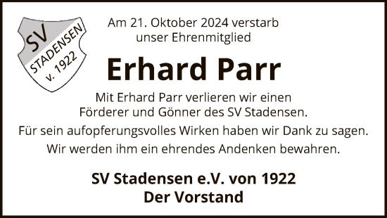 Traueranzeige von Erhard Parr von UEL