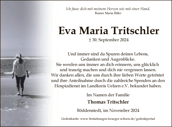 Traueranzeige von Eva Maria Tritschler von UEL