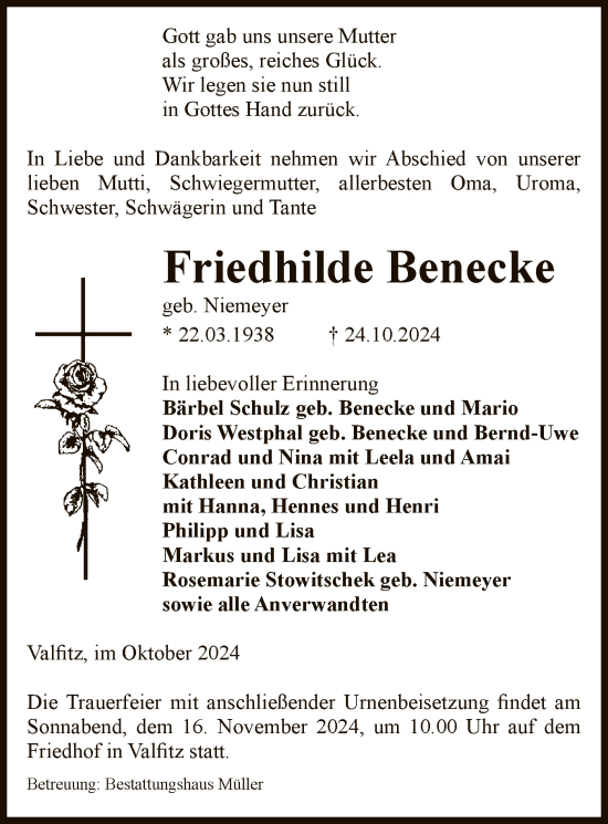 Traueranzeige von Friedhilde Benecke von UEL