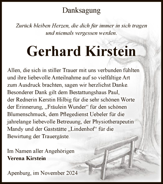 Traueranzeige von Gerhard Kirstein von UEL