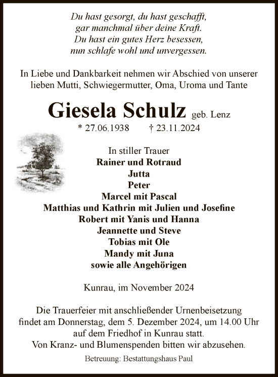 Traueranzeige von Giesela Schulz von UEL