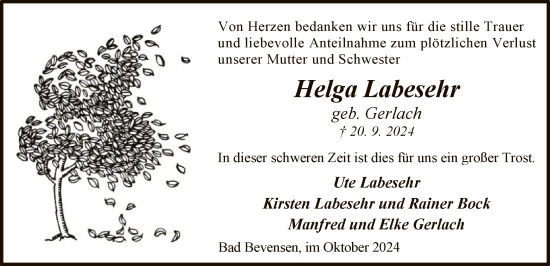 Traueranzeige von Helga Labesehr von UEL