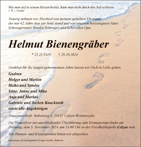 Traueranzeige von Helmut Bienengräber von UEL