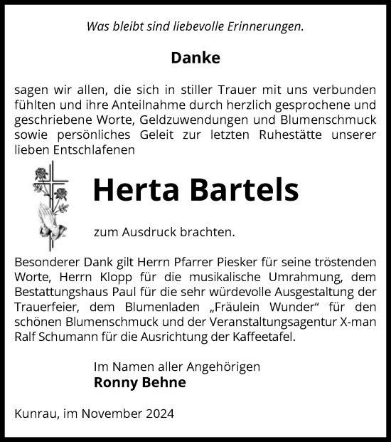 Traueranzeige von Herta Bartels von UEL