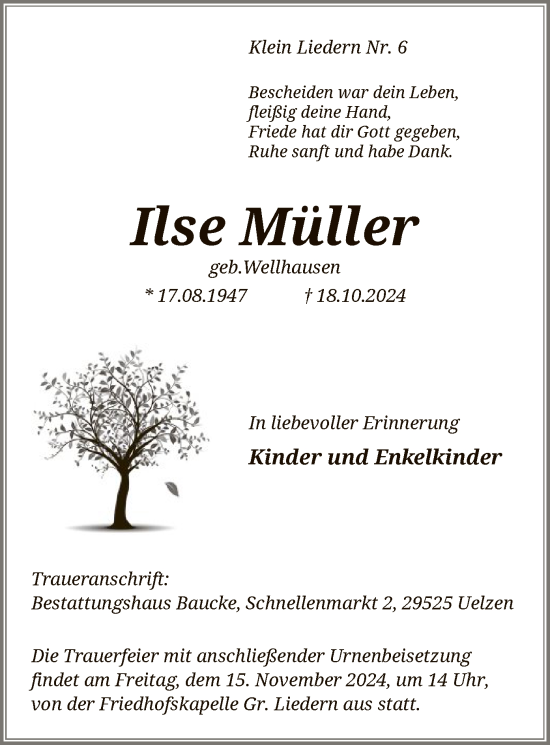 Traueranzeige von Ilse Müller von UEL