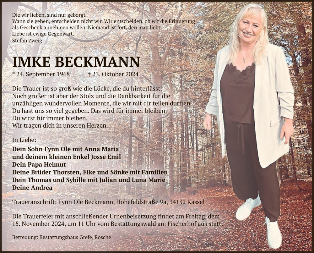  Traueranzeige für Imke Beckmann vom 09.11.2024 aus UEL