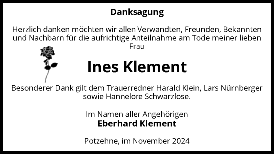 Traueranzeige von Ines Klement von UEL