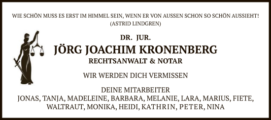 Traueranzeige von Jörg Joachim Kronenberg von UEL