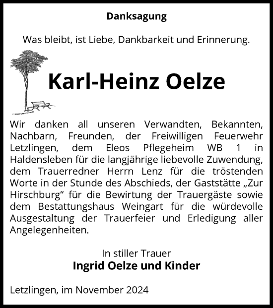 Traueranzeige von Karl-Heinz Oelze von UEL