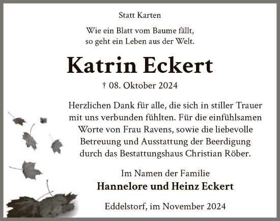 Traueranzeige von Katrin Eckert von UEL