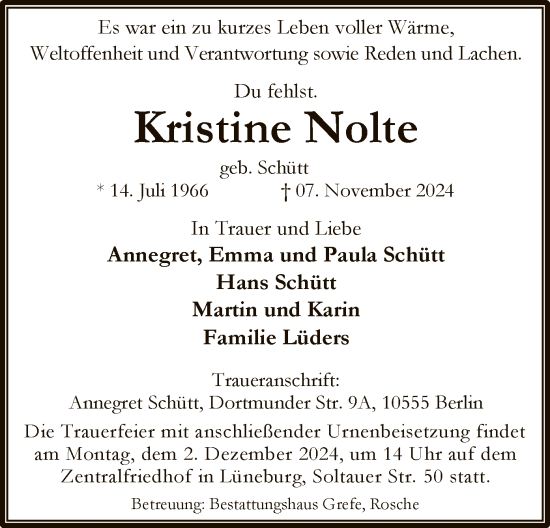 Traueranzeige von Kristine Nolte von UEL