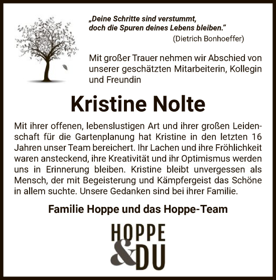 Traueranzeige von Kristine Nolte von UEL