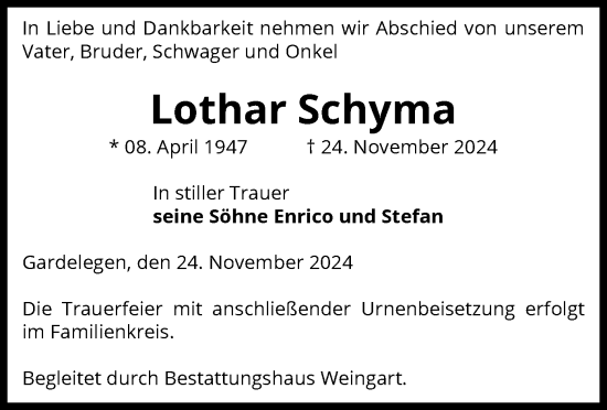 Traueranzeige von Lothar Schyma von UEL