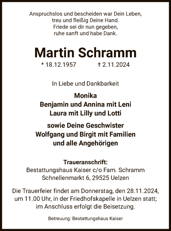 Traueranzeige von Martin Schramm von UEL