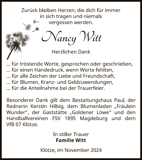 Traueranzeige von Nancy Witt von UEL