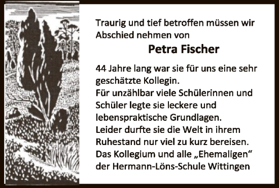 Traueranzeige von Petra Fischer von UEL