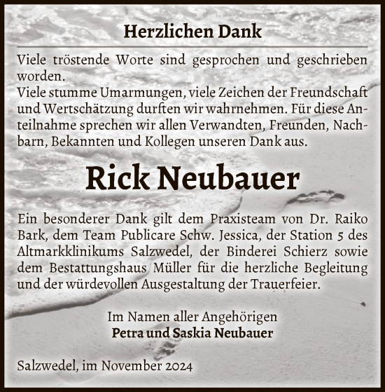 Traueranzeige von Rick Neubauer von UEL