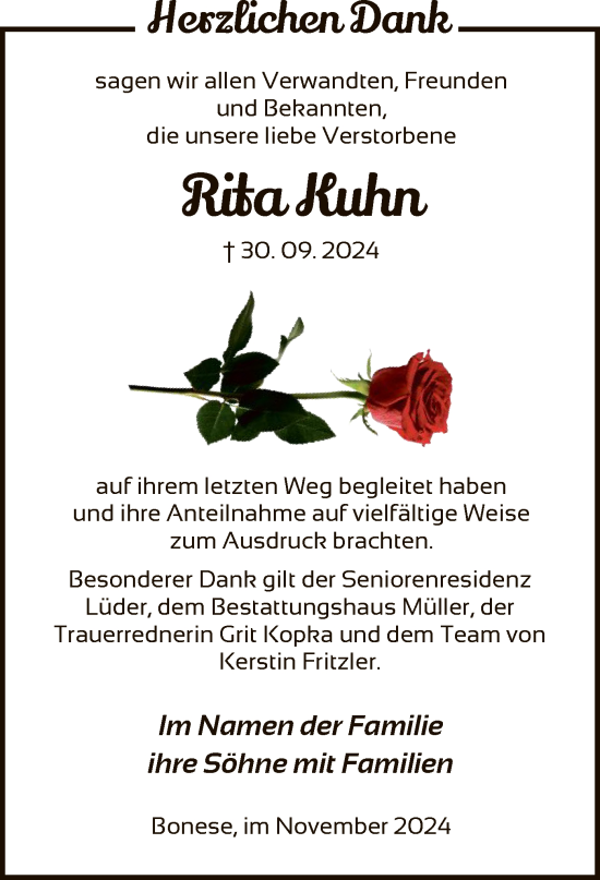 Traueranzeige von Rita Kuhn von UEL