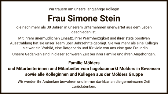 Traueranzeige von Simone Stein von UEL