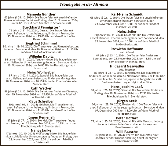 Traueranzeige von Totentafel vom 12.11.2024 von UEL