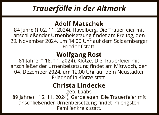 Traueranzeige von Trauerfälle  von UEL