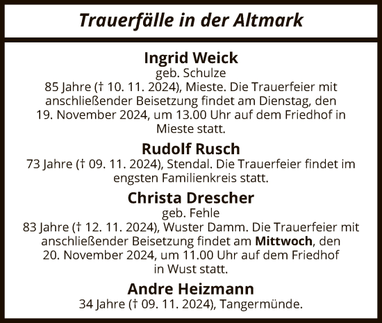 Traueranzeige von Trauerfälle  von UEL