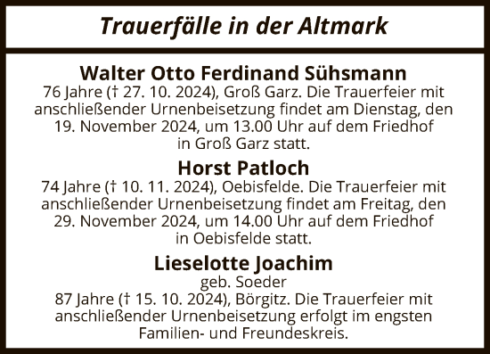 Traueranzeige von Trauerfälle  von UEL