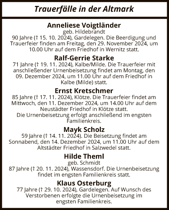 Traueranzeige von Trauerfälle  von UEL