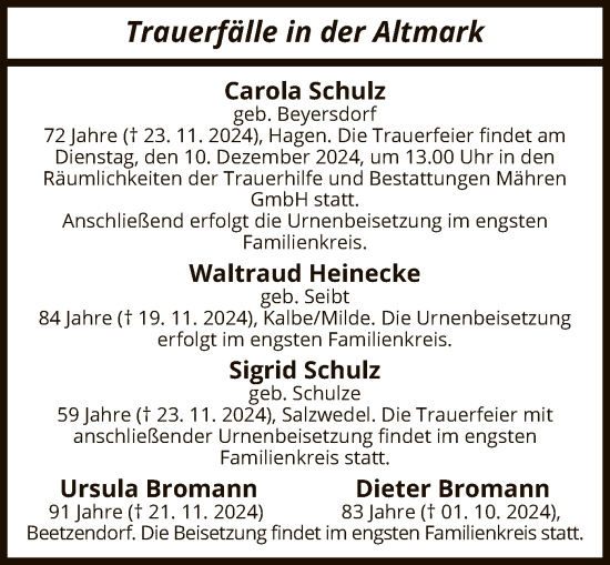 Traueranzeige von Trauerfälle  von UEL