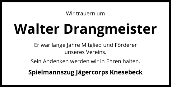 Traueranzeige von Walter Drangmeister von UEL