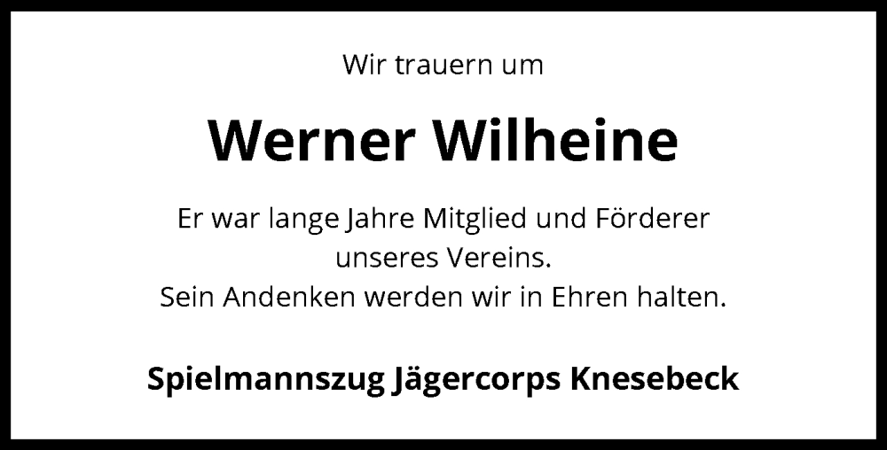  Traueranzeige für Werner Wilheine vom 06.11.2024 aus UEL