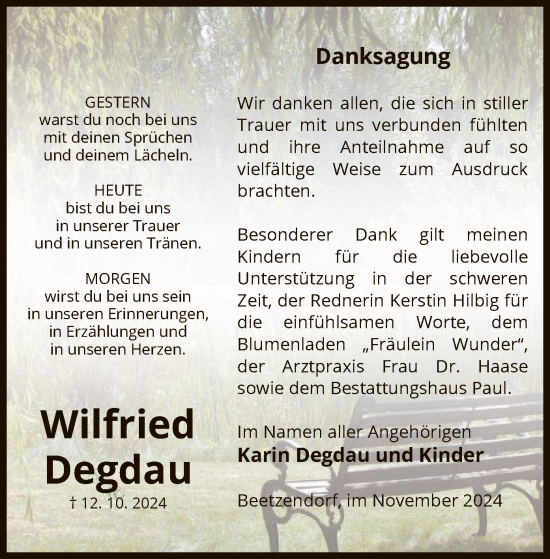 Traueranzeige von Wilfried Degdau von UEL