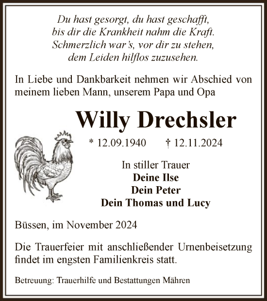 Traueranzeige von Willy Drechsler von UEL