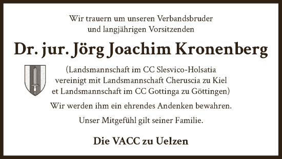 Traueranzeige von Jörg Joachim Kronenberg von UEL