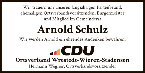 Traueranzeige von Arnold Schulz von UEL