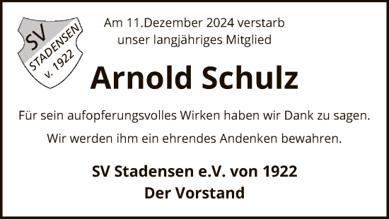 Traueranzeige von Arnold Schulz von UEL