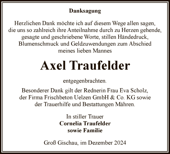 Traueranzeige von Axel Traufelder von UEL