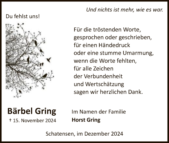 Traueranzeige von Bärbel Gring von UEL