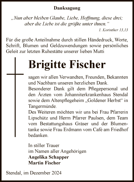 Traueranzeige von Brigitte Fischer von UEL