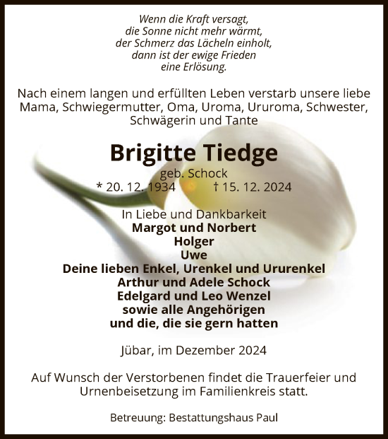 Traueranzeige von Brigitte Tiedge von UEL