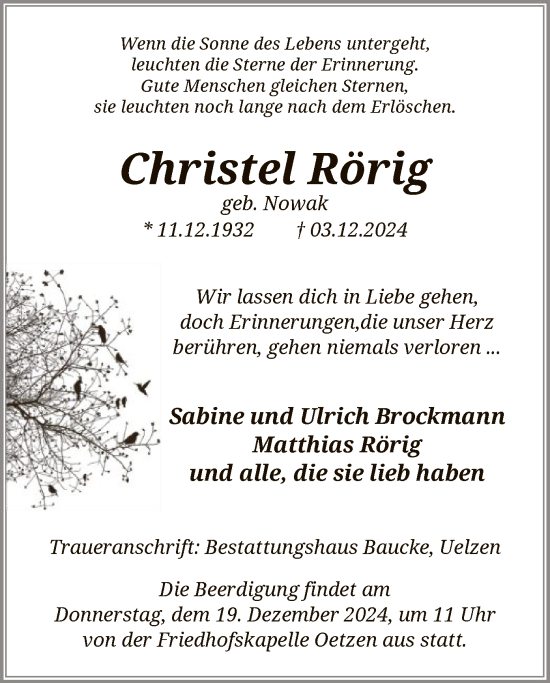 Traueranzeige von Christel Rörig von UEL