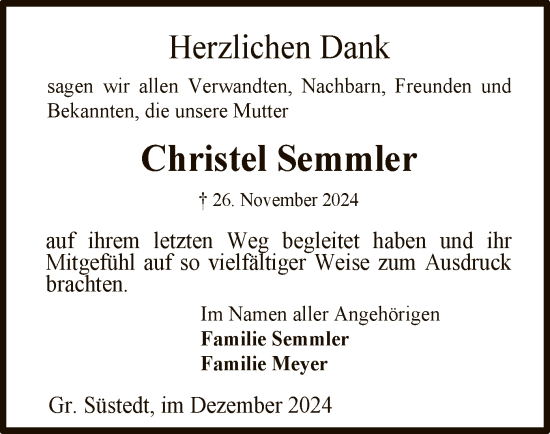 Traueranzeige von Christel Semmler von UEL