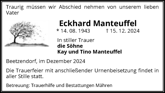 Traueranzeige von Eckhard Manteuffel von UEL