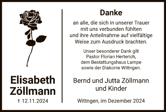 Traueranzeige von Elisabeth Zöllmann von UEL