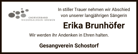 Traueranzeige von Erika Brunhöfer von UEL