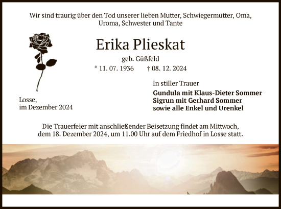 Traueranzeige von Erika Plieskat von UEL