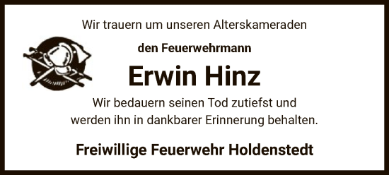 Traueranzeige von Erwin Hinz von UEL