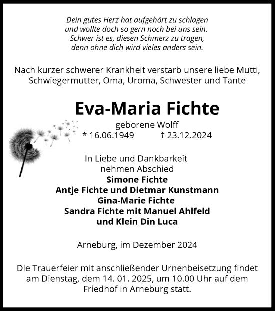 Traueranzeige von Eva-Maria Fichte von UEL